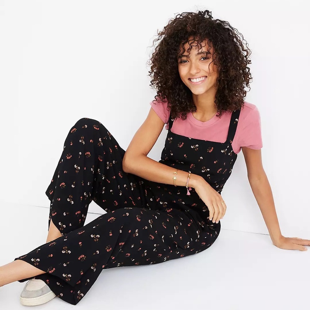 Smocked Crop Jumpsuit in Flower Toss